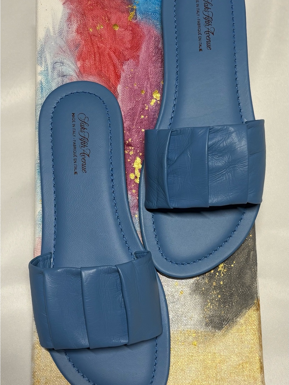 Saks Fifth Avenue Blue Pleated Slide Sandals
